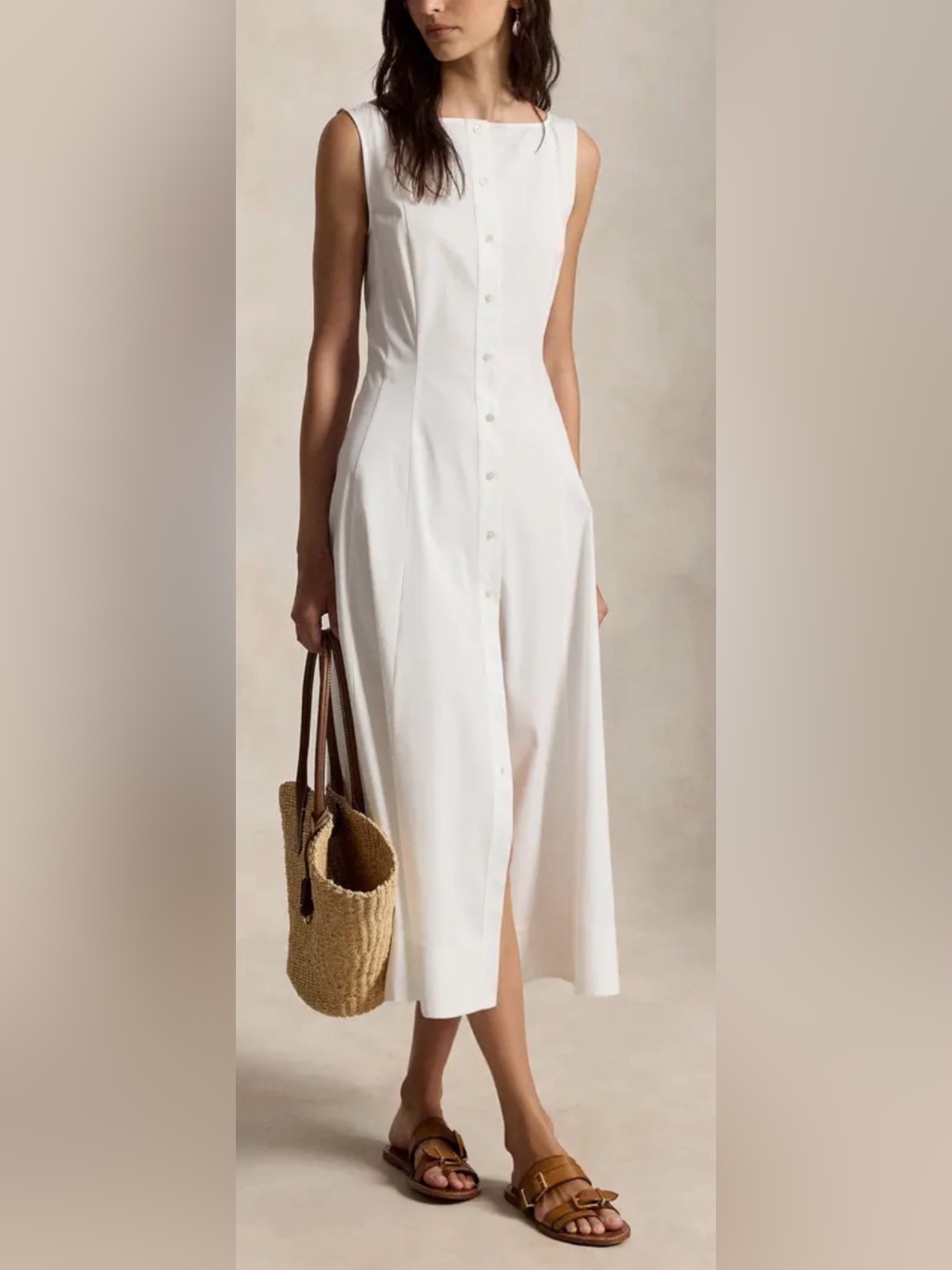 New Polo Ralph Lauren Paneled Cotton Button-Up Midi White Dress Sz 2